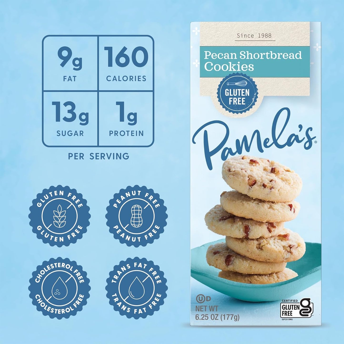 Pamela's Products Gluten-Free Pecan Shortbread Cookies, Case of 6, 6.25 oz.