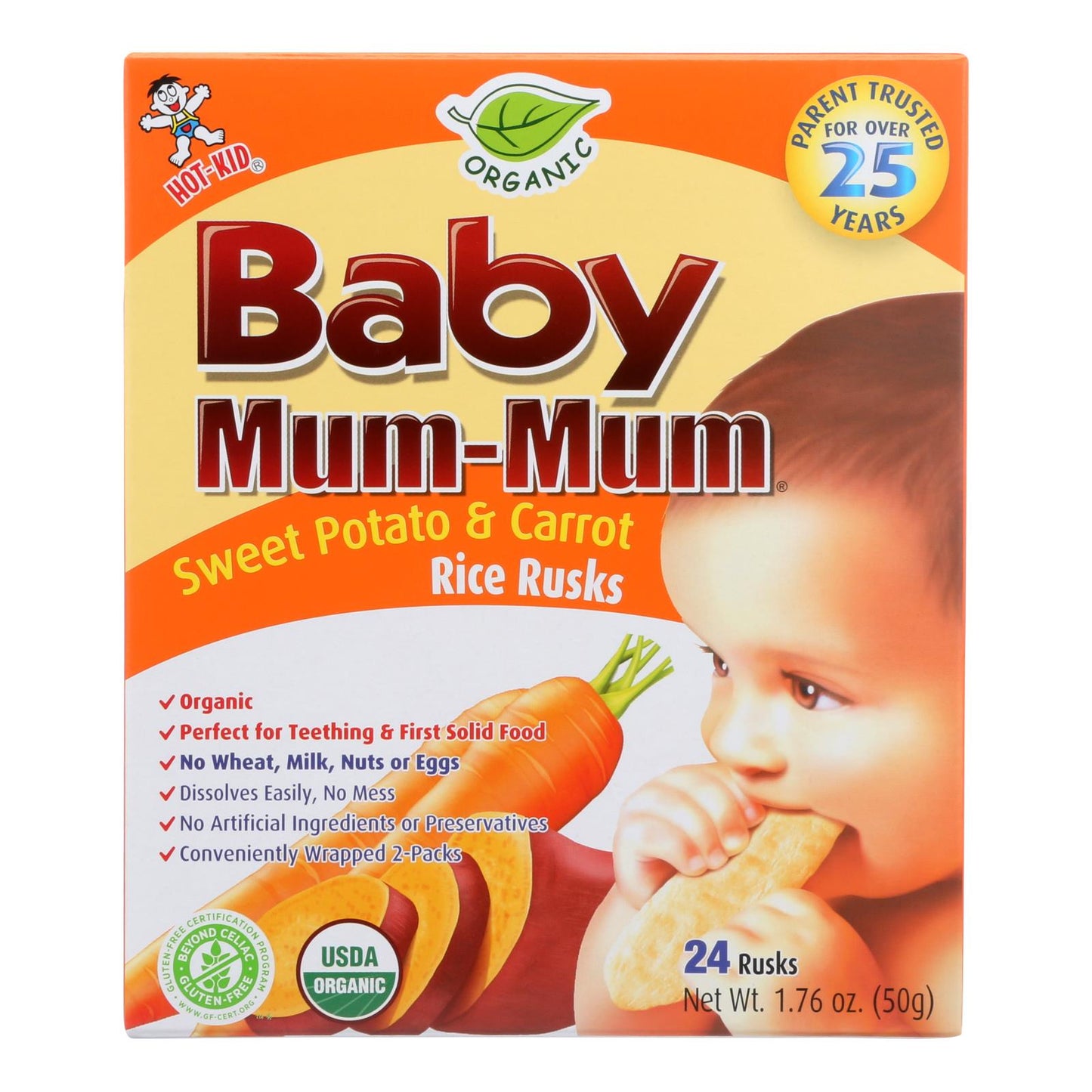 Baby Mum Mum Organic Baby Teeth Rice Rusk, Sweet Potato & Carrot, 1.76 Oz (Pack of 6)