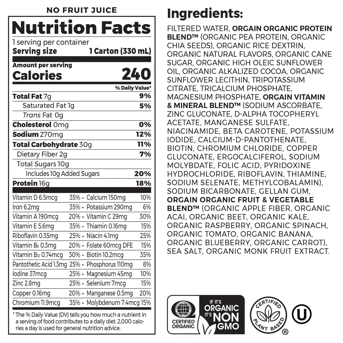 Orgain Organic Vegan Nutritional Shake, Smooth Chocolate, 11 Fl Oz (12-Pack)