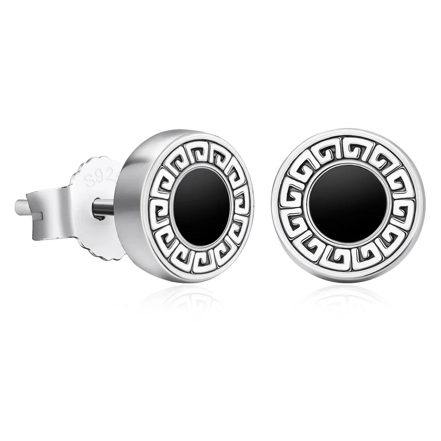 8.5mm Vintage Black Agate Round Diamond Stud Earrings in 925 Sterling Silver by Bling Proud | Urban Jewelry Online Store
