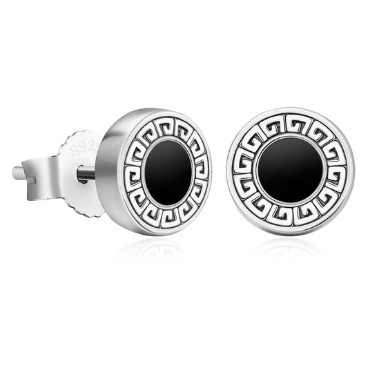 8.5mm Vintage Black Agate Round Diamond Stud Earrings in 925 Sterling Silver by Bling Proud | Urban Jewelry Online Store