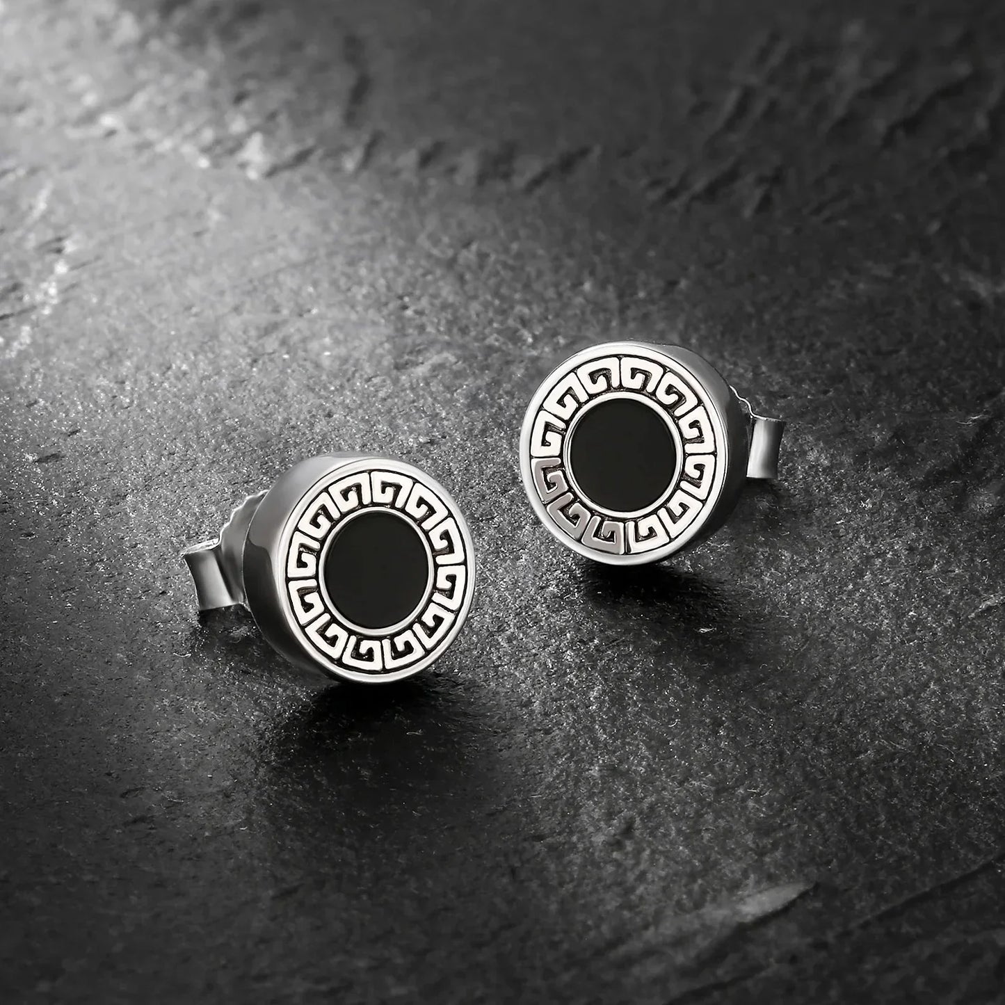 8.5mm Vintage Black Agate Round Diamond Stud Earrings in 925 Sterling Silver by Bling Proud | Urban Jewelry Online Store