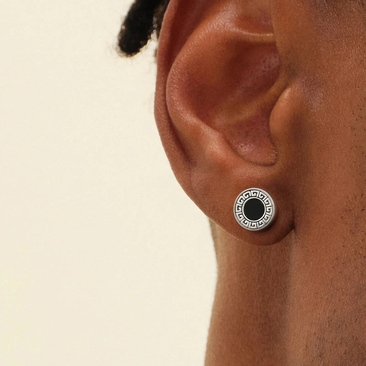 8.5mm Vintage Black Agate Round Diamond Stud Earrings in 925 Sterling Silver by Bling Proud | Urban Jewelry Online Store