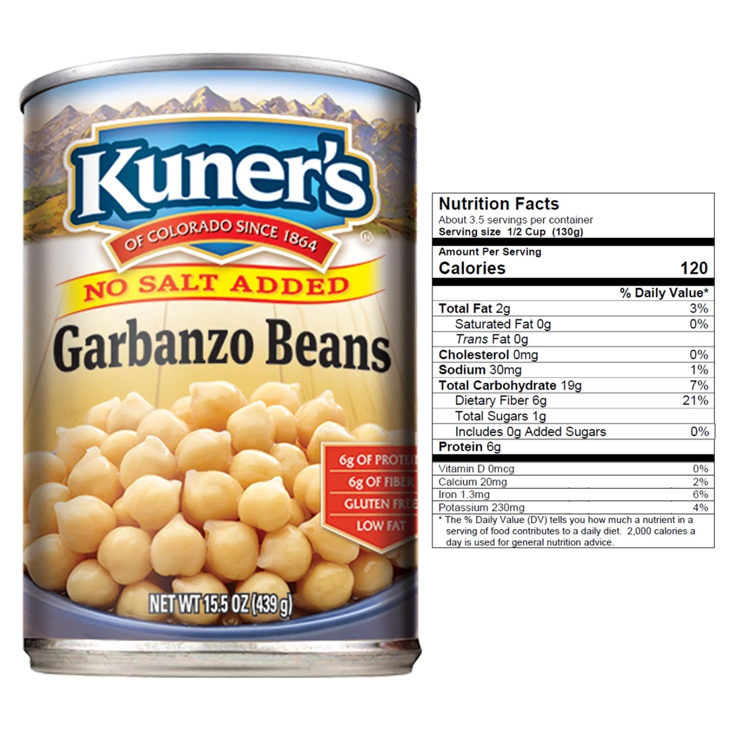 Kuner No Salt Added Garbanzo Beans, 15 Oz., Case of 12