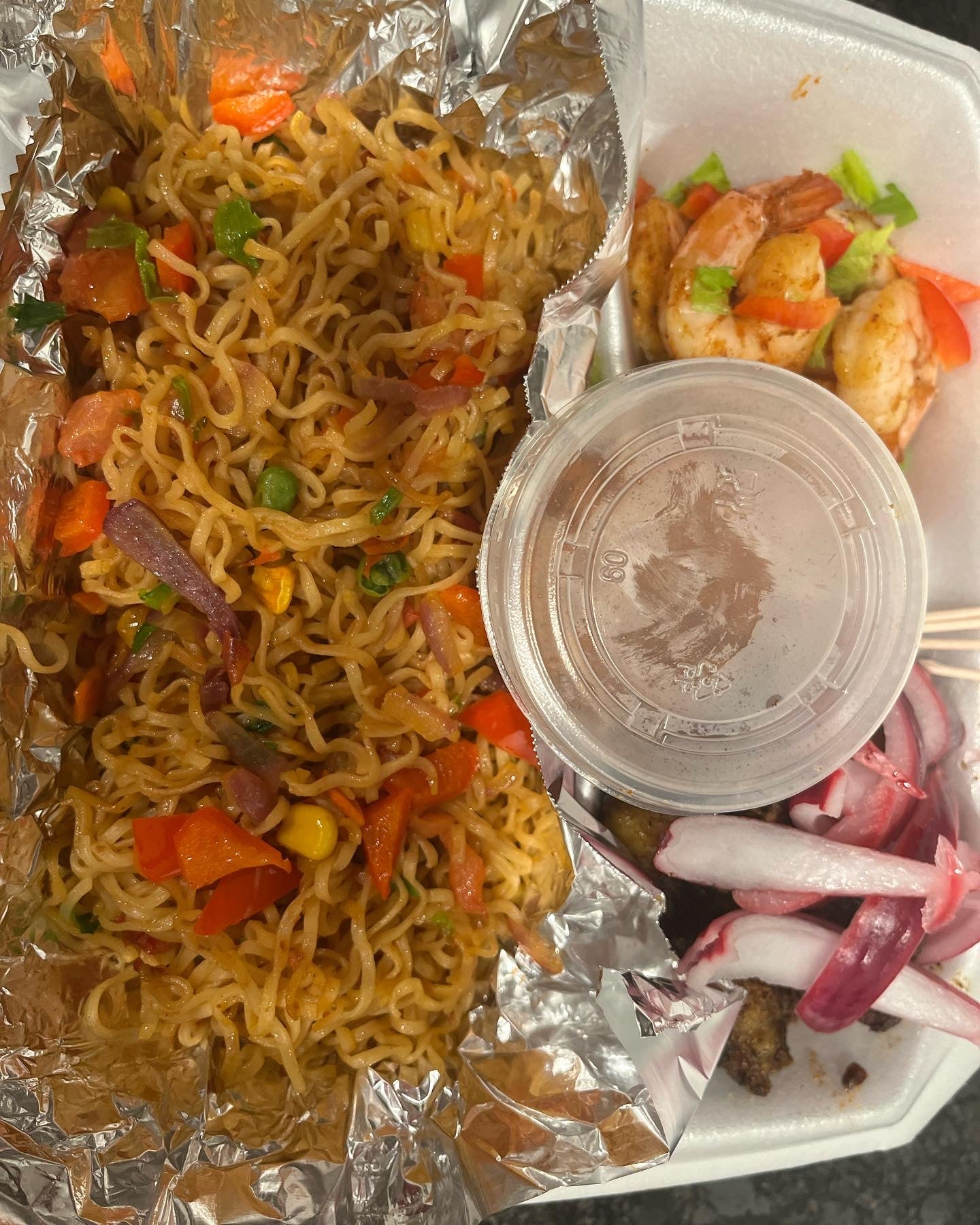 Noodles,Shrimps with Beef Suya