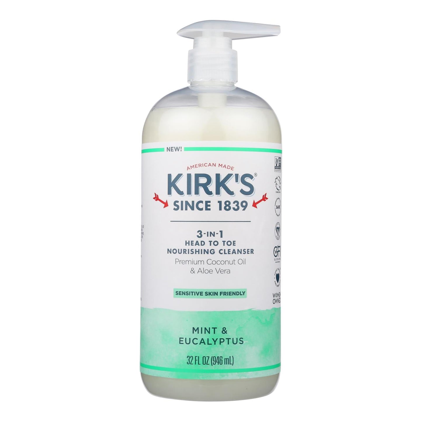 Kirk's Natural 3-in-1 Cleanser Eucalyptus Mint, 32 Fl Oz