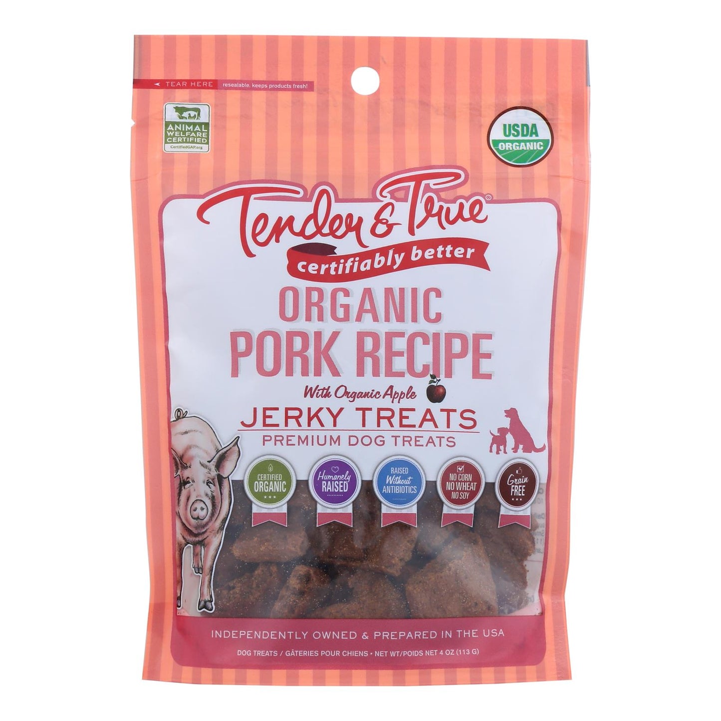 Tender & True Premium Pork Jerky Dog Treats (Pack of 10-4oz)