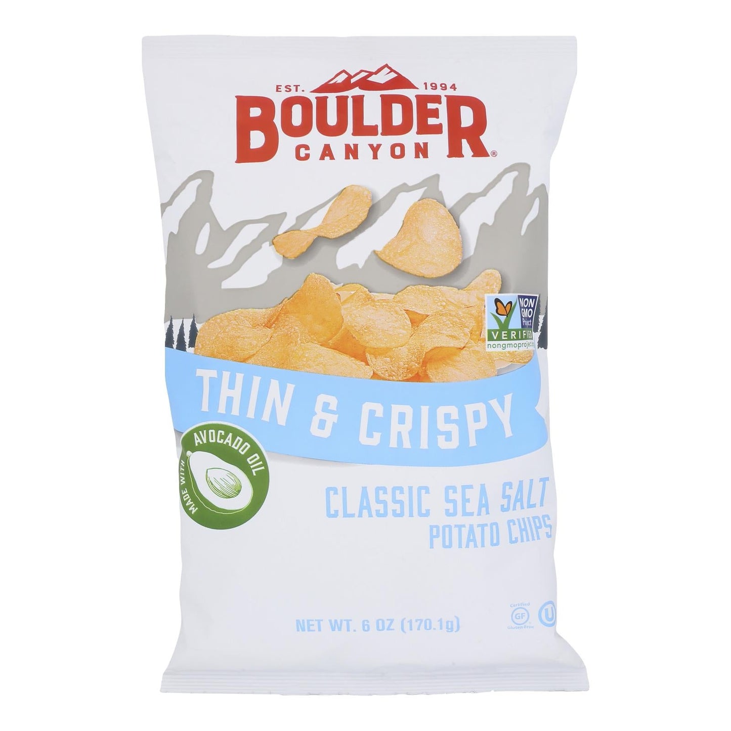 Boulder Canyon Avocado Oil Potato Chips, Sea Salt, 6 oz, Pack of 12