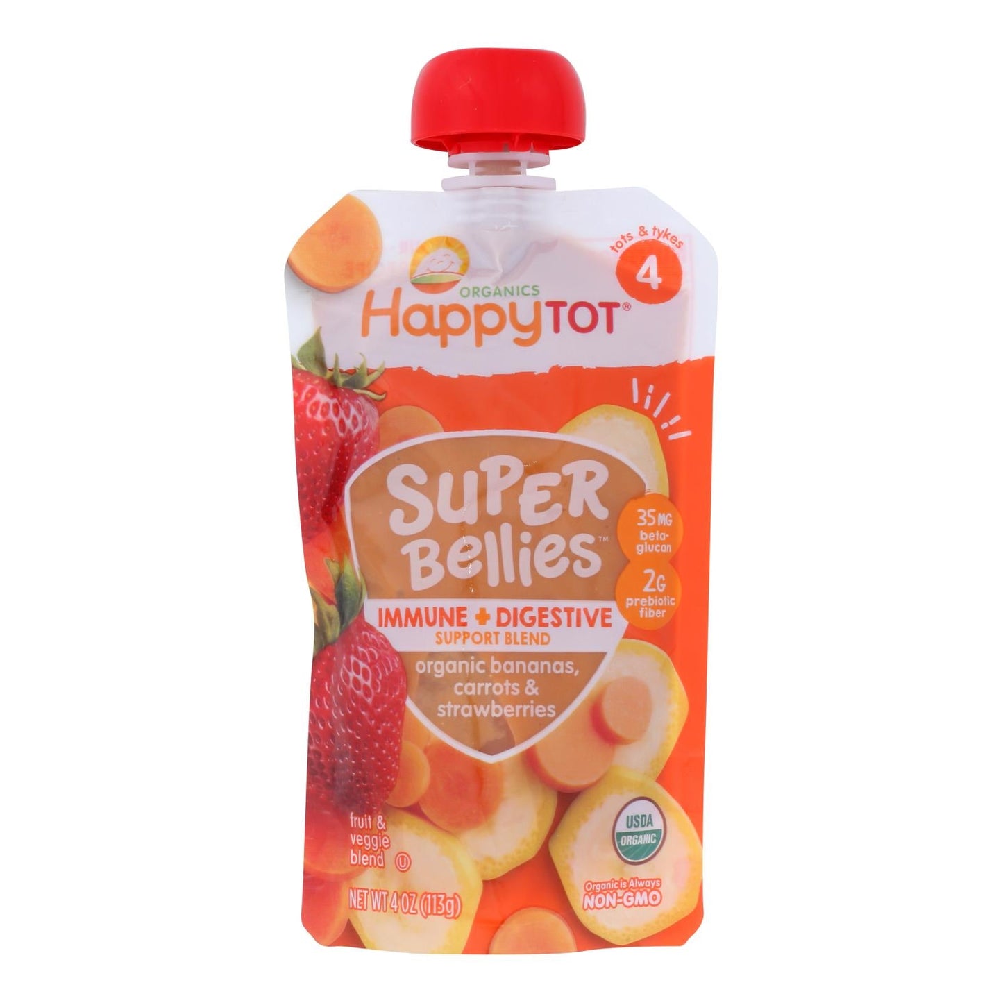 Happy Tot - Sprouted Banana, Carrot & Strawberry Oatmeal Cereals (Pack of 16) 4 Oz Each