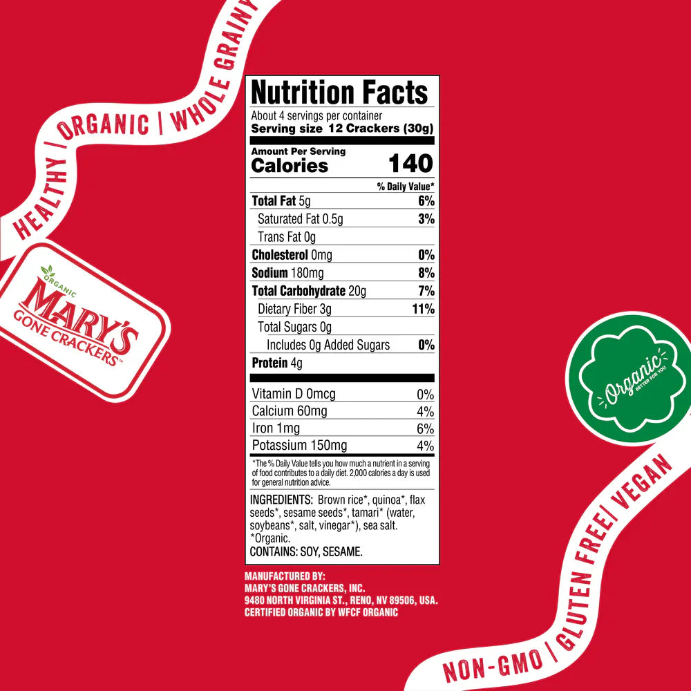 Mary's Gone Crackers Original Seed Crackers - Case of 6 Boxes (4 oz Each) Organic Gluten-Free