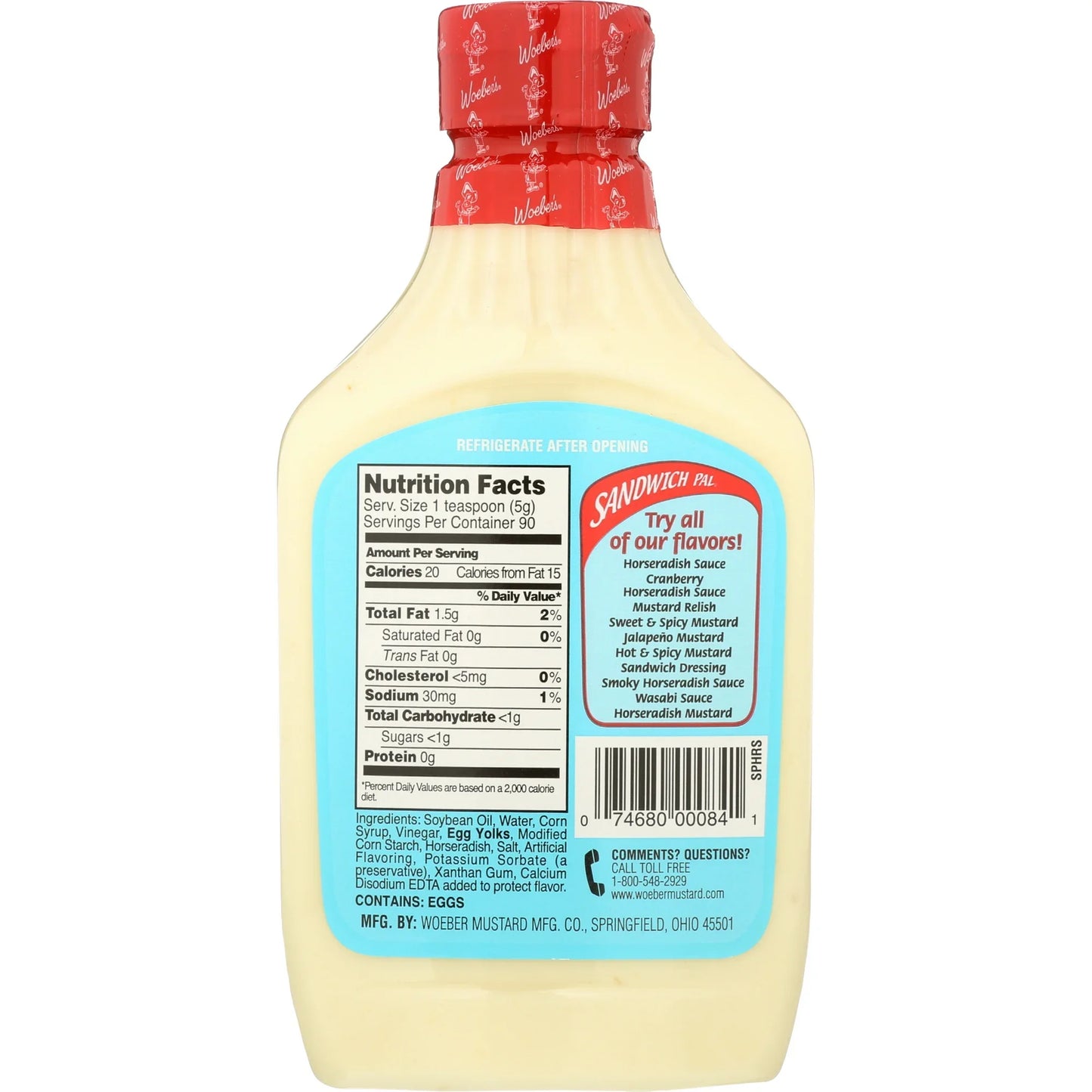 Woeber's Horseradish Sauce, Fresh & Zesty, Gluten-Free, Perfect for Dipping & Grilling, Case of 6, 16 Oz Bottles