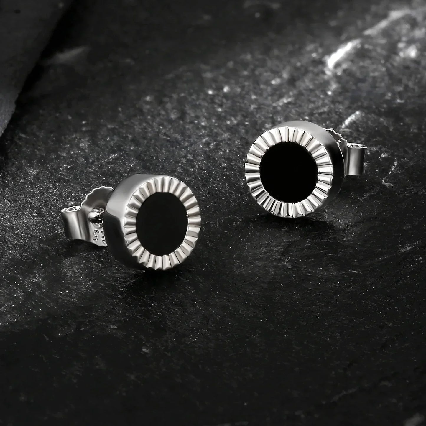8mm Black Diamond Agate Round Stud Earrings in 925 Sterling Silver by Bling Proud | Urban Jewelry Online Store