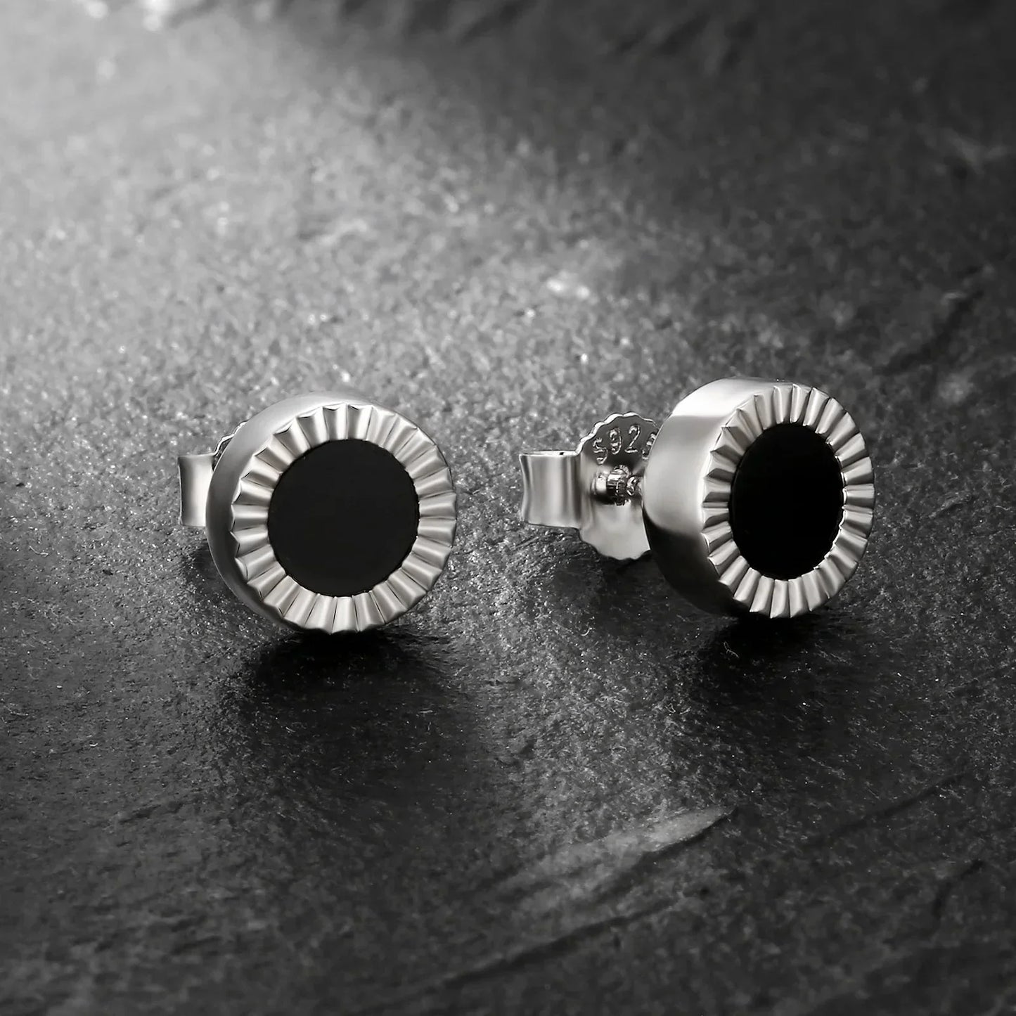 8mm Black Diamond Agate Round Stud Earrings in 925 Sterling Silver by Bling Proud | Urban Jewelry Online Store