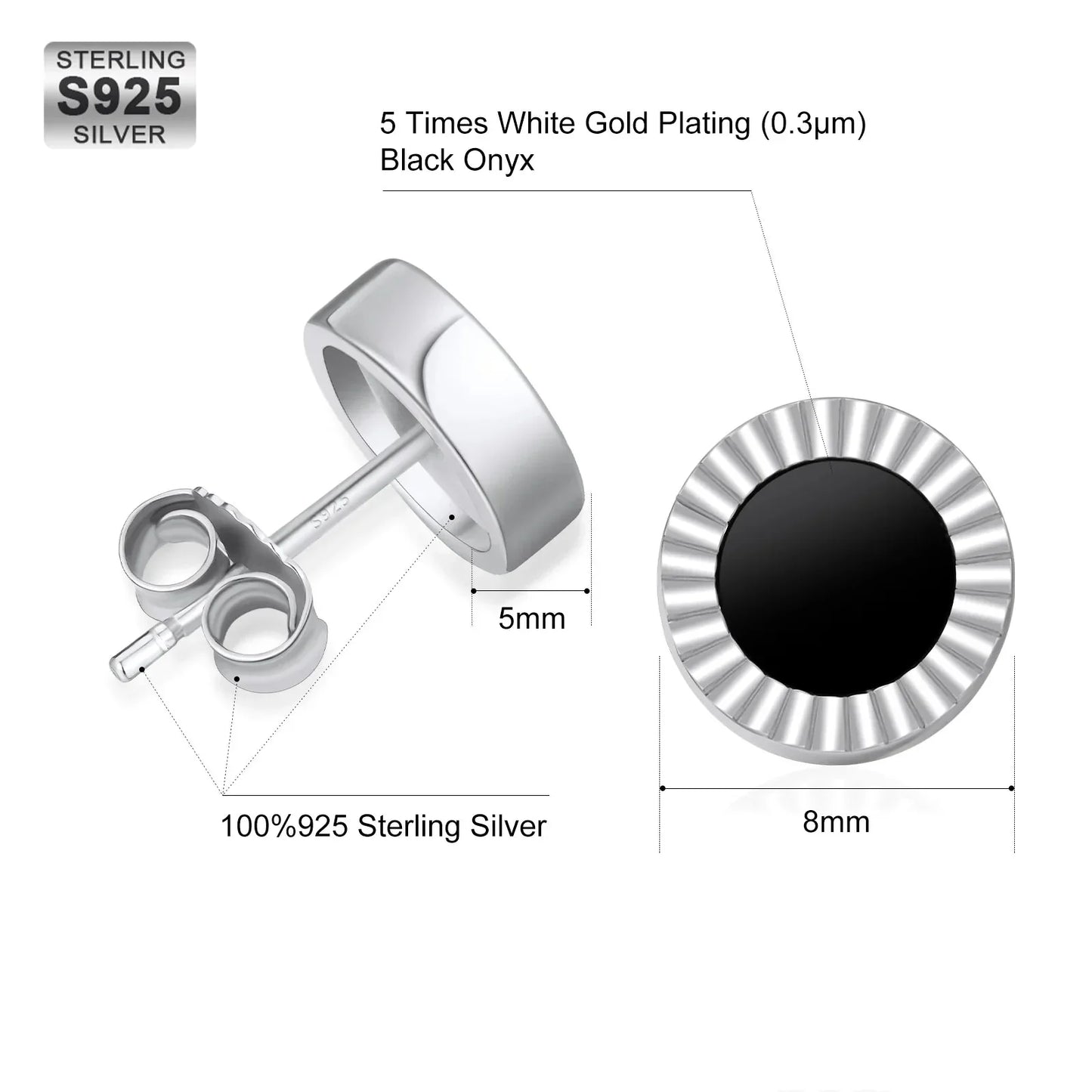 8mm Black Diamond Agate Round Stud Earrings in 925 Sterling Silver by Bling Proud | Urban Jewelry Online Store