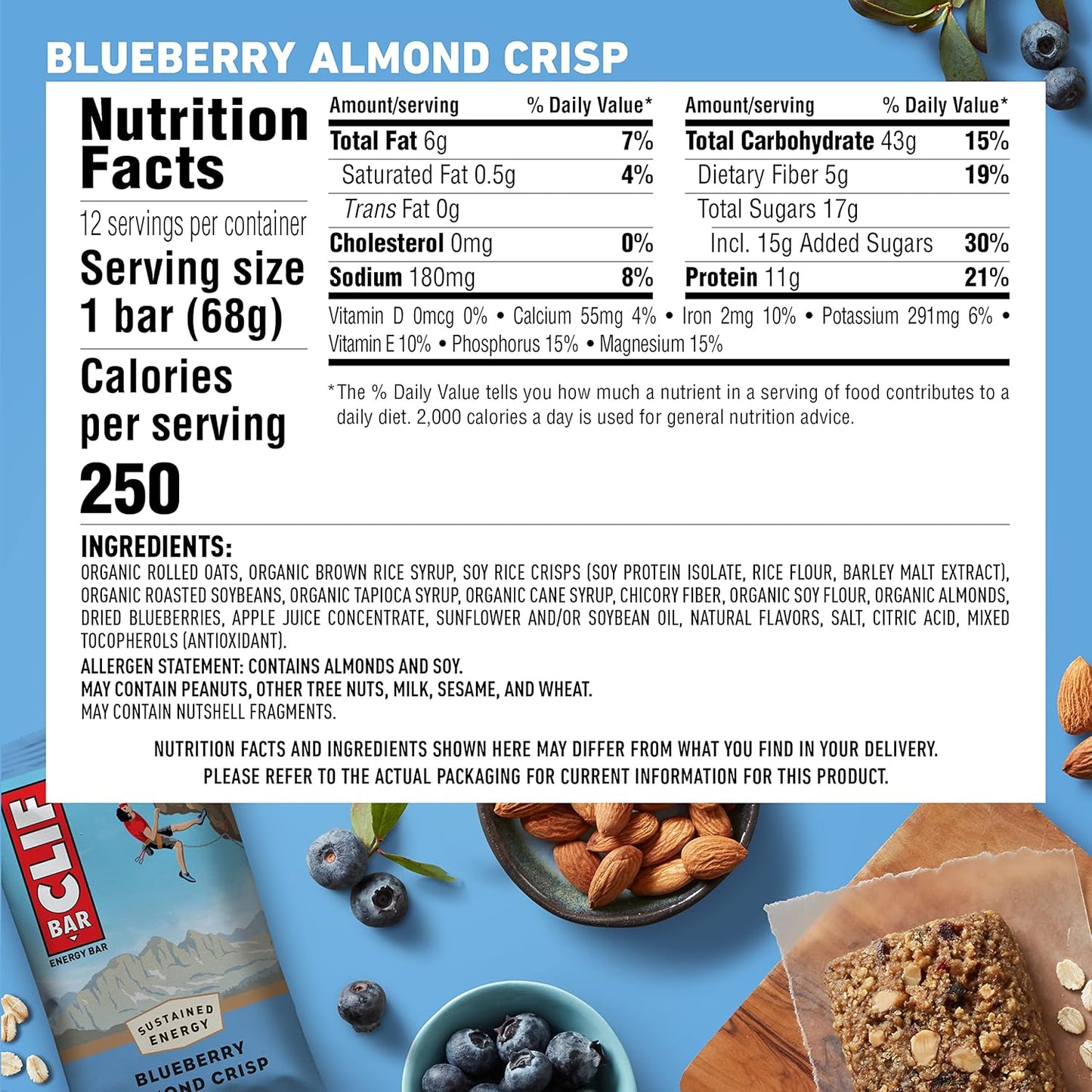 Clif Bar Organic Blueberry Crisp (Pack of 12 - 2.4 Oz.)