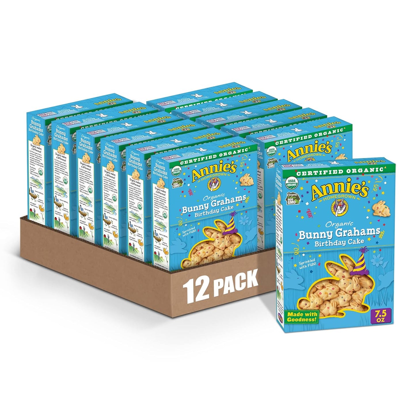 Annie's Organic Bunny Grahams, Birthday Cake Flavor, Pack of 12, 7.5 oz.