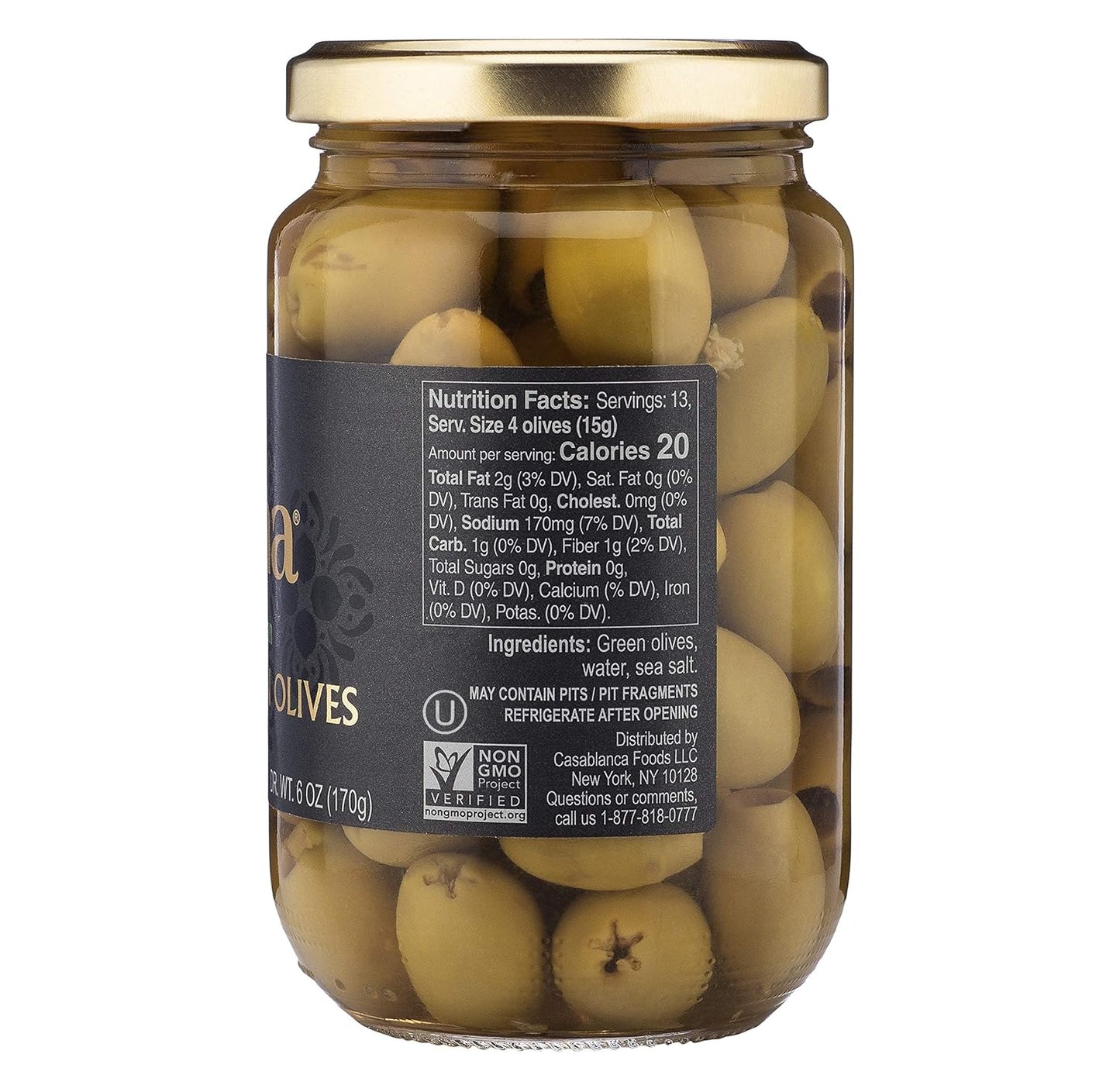 Mina Green Pitted Olives, 12.5 oz., Case of 6 — Mediterranean, Gluten-Free