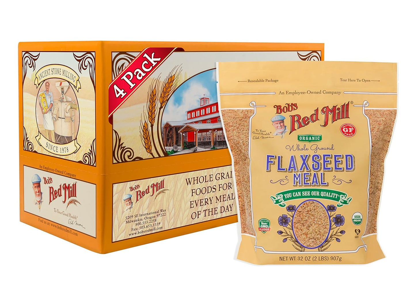 Bob's Red Mill Organic Flaxseed Meal Golden, Pack of 4, 16 Oz