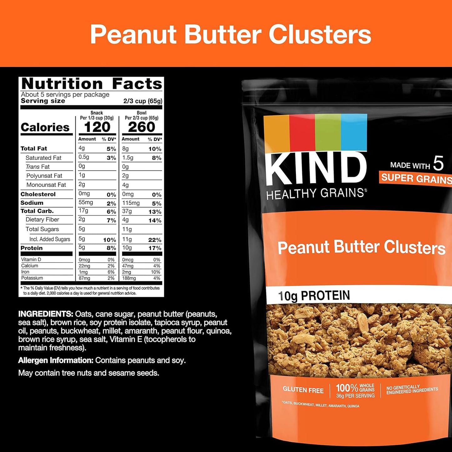 KIND Healthy Grains Peanut Butter Clusters, Gluten Free, 11 oz. (Pack of 6)