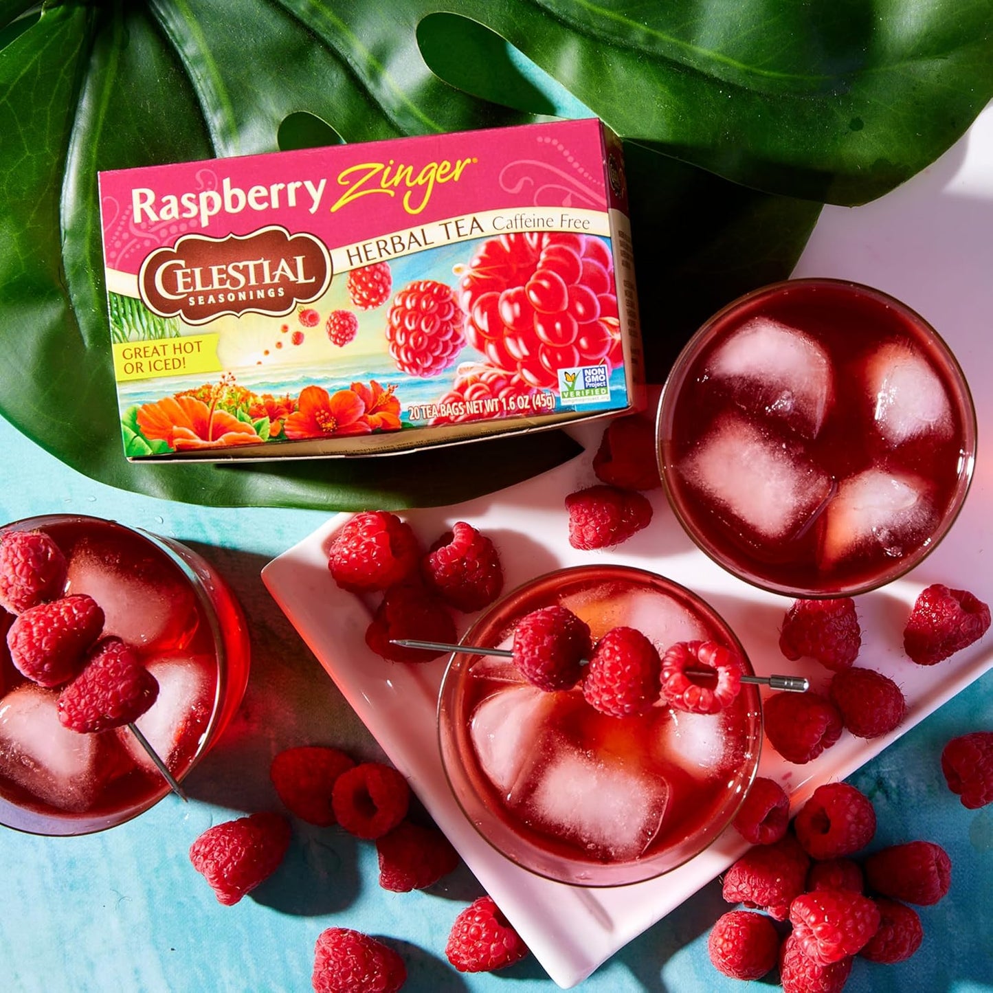 Celestial Seasonings Raspberry Zinger Herbal Tea, Caffeine-Free, 20 Tea Bags, Pack of 6