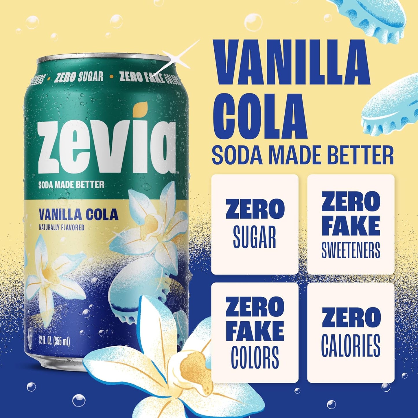 Zevia Vanilla Cola Soda, 12 fl oz. Cans, Case of 4 Packs of 6