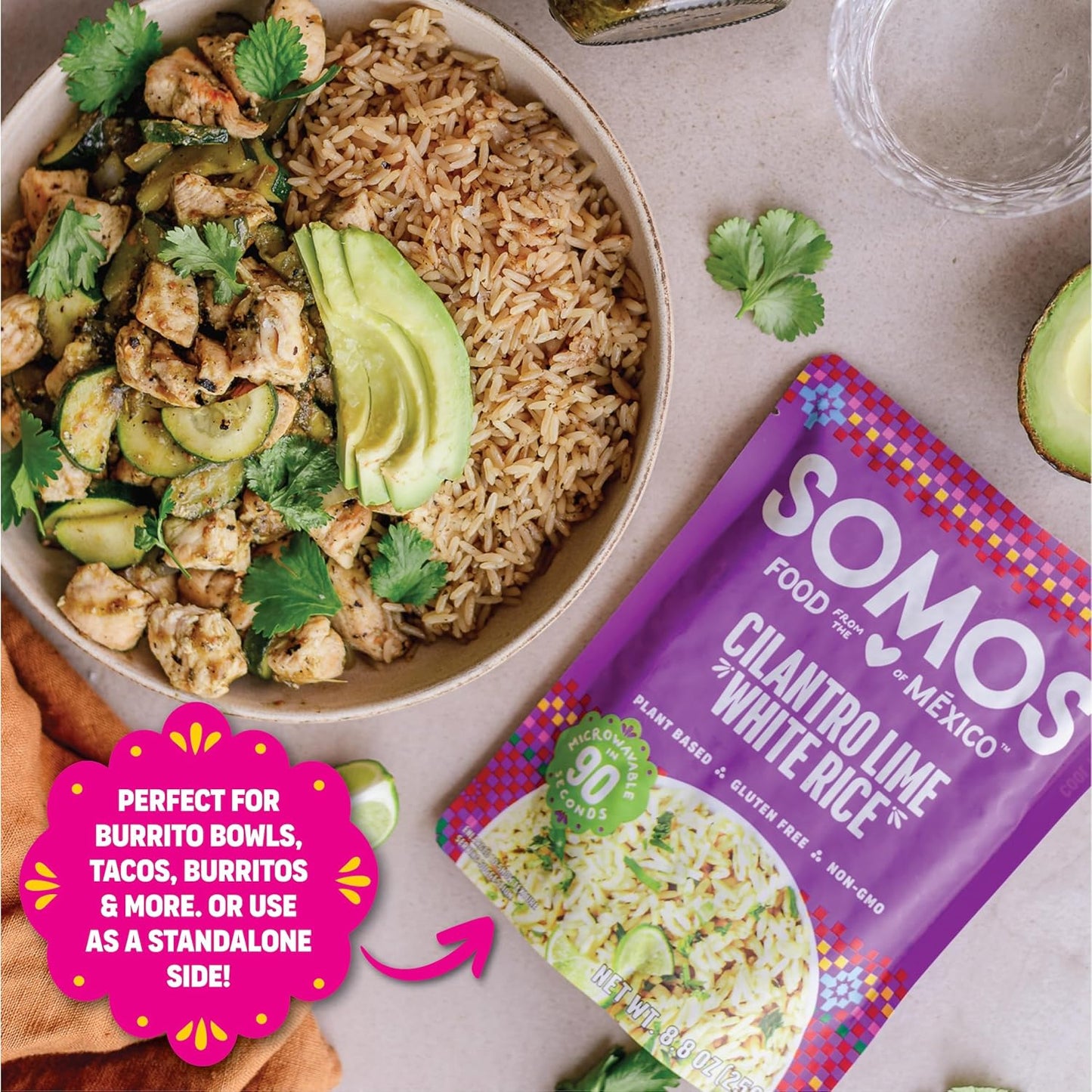 Somos Ready-to-Heat White Rice with Cilantro & Lime, Case of 6 (8.8 oz)