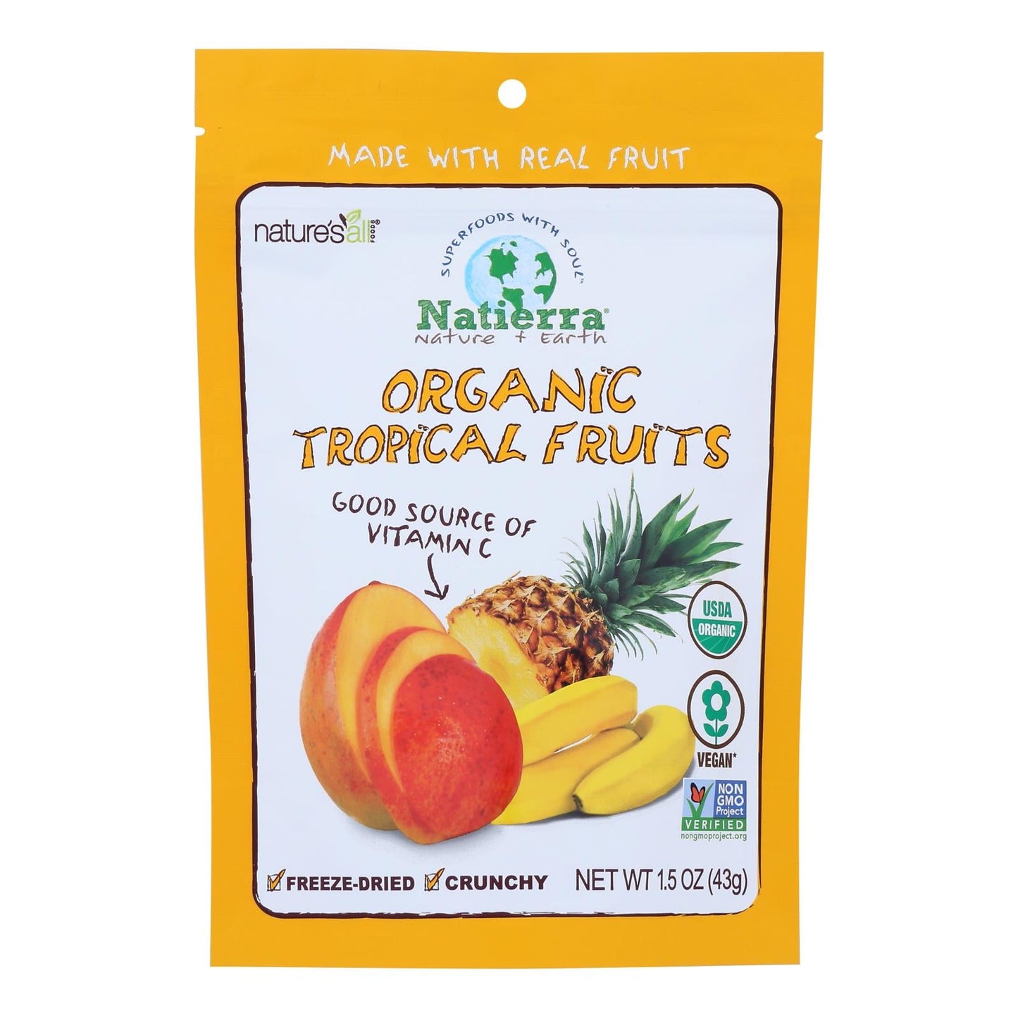 Natierra Organic Freeze-Dried Tropical Fruits and Strawberries (Pack of 12) - 1.5 Oz