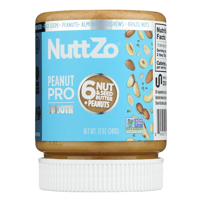 Nuttzo Peanut Butter Smooth, 12 Oz Jars (Pack of 6)