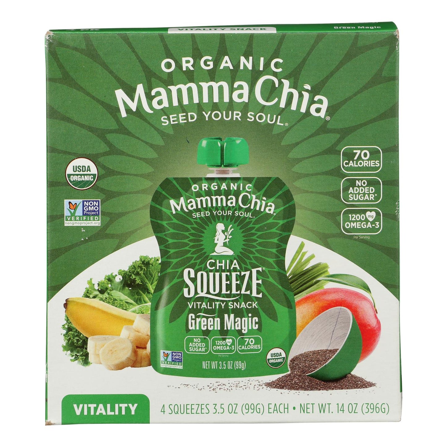 Mamma Chia Green Magic Vitality Squeeze Snack, 3.5 oz, Pack of 6