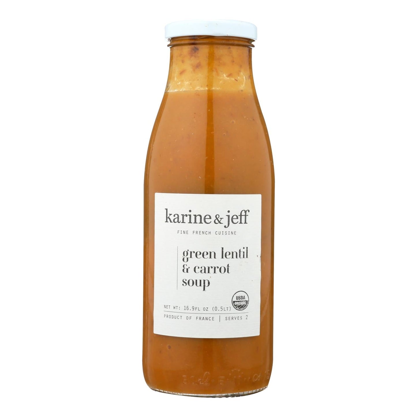 Karine & Jeff Organic Plant-Based Green Lentil and Carrot Soup - Pack of 6 - 16.9 Fl Oz Each