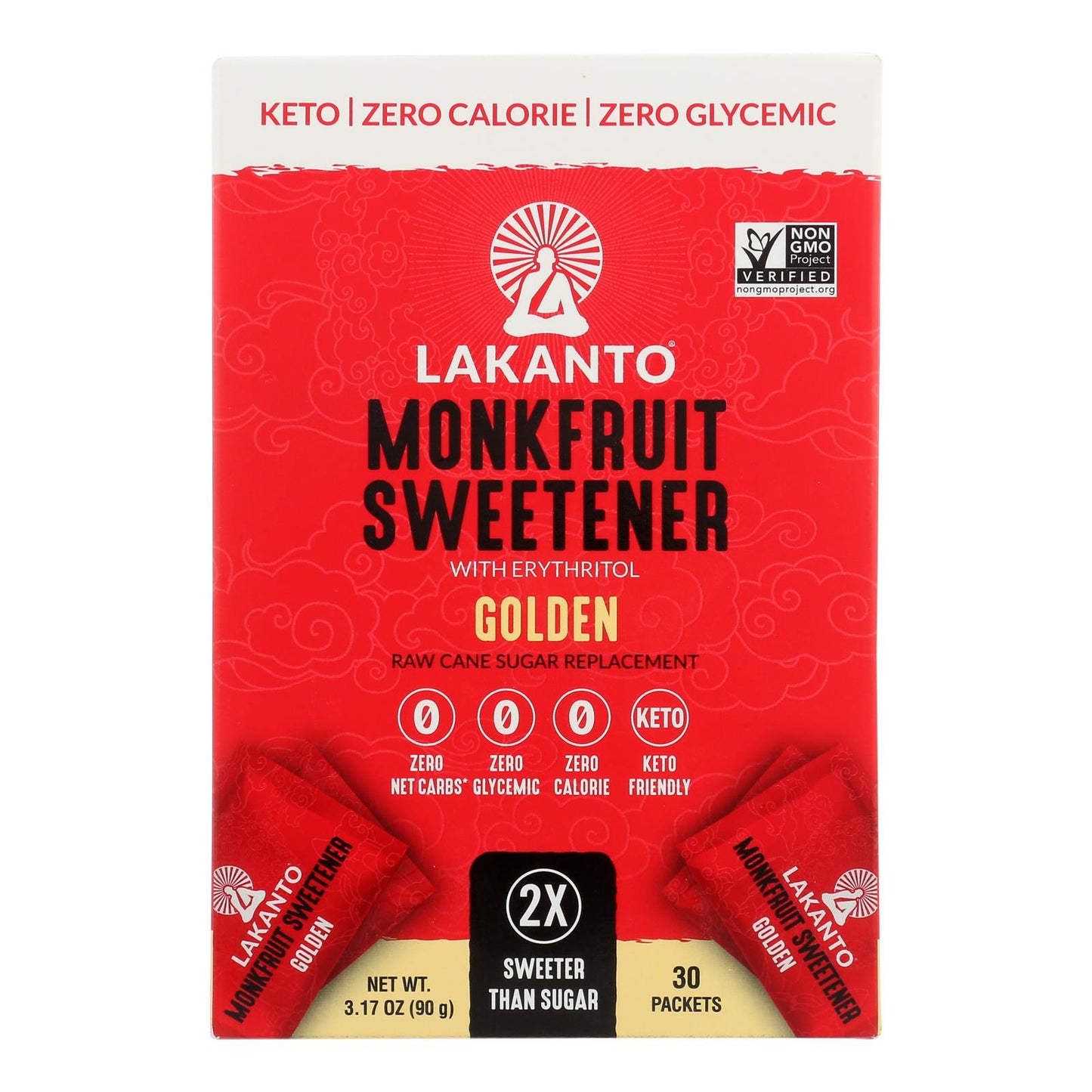 Lakanto Zero-Calorie Monk Fruit Sweetener Sticks - 8 Pack, 30 Count - 3.17 Oz.