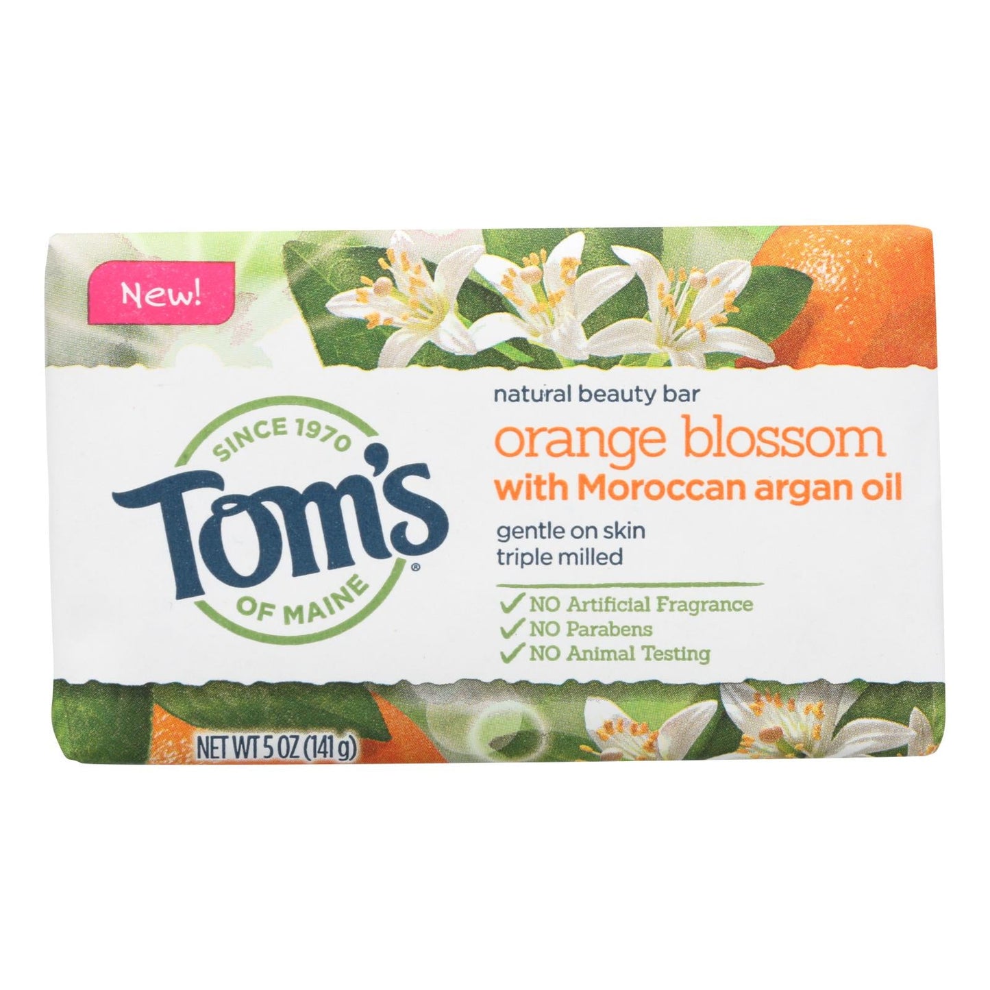 Tom's of Maine Orange Blossom Beauty Bar, 6 Pack - Gentle, Nourishing, Vegan Cleanser - 5 Oz Per Bar