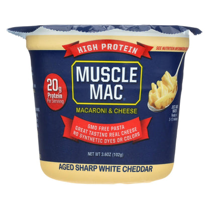 Muscle Mac High Protein Aged Sharp White Cheddar Macaroni & Cheese  - Case Of 12 - 3.6 Oz