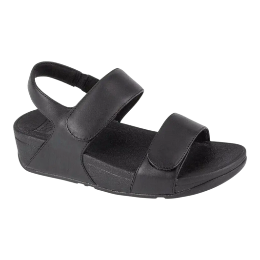 FitFlop Lulu Women Slide Sandals Black Leather Adjustable Strap