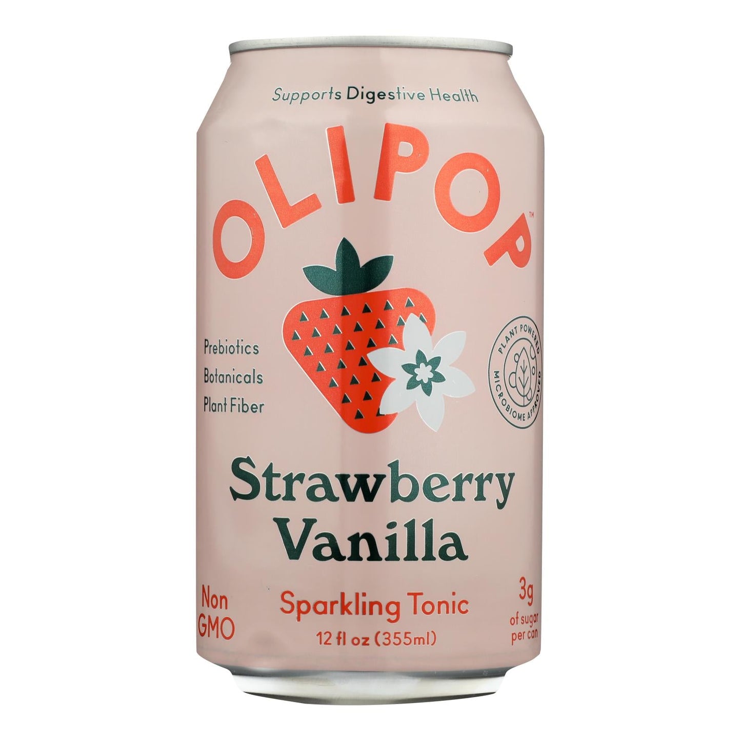Olipop Sparkling Strawberry Vanilla Tonic (12 Fl Oz, 12-Pack)
