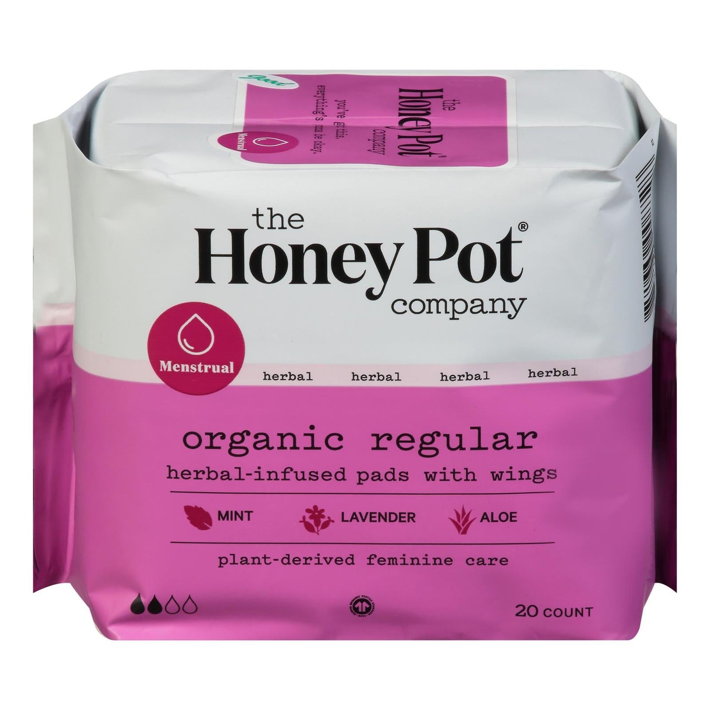 The Honey Pot Menstrual Pads, Regular Herbal Essence, Individually Wrapped - Pack of 20