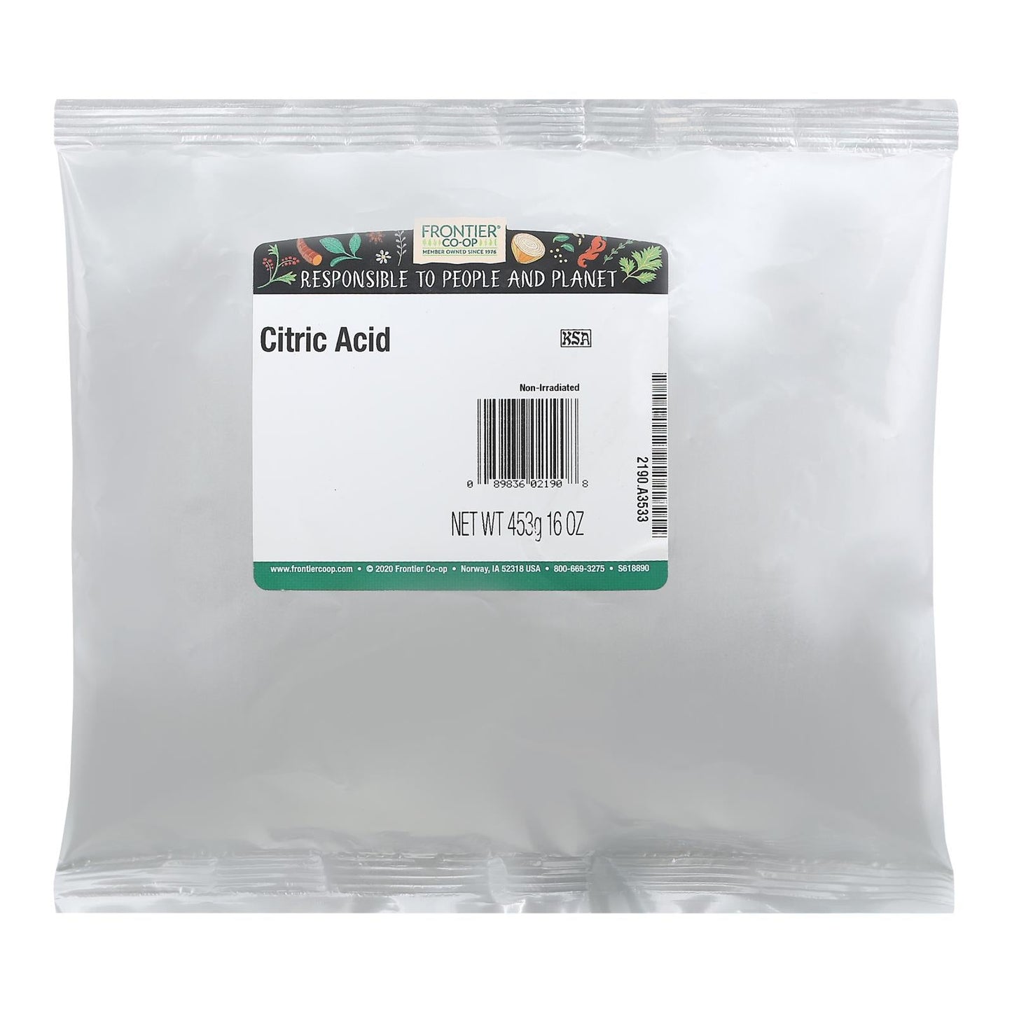 Frontier Herb Citric Acid - Pure Granulated Lemon Crystals - Baking Essential - Preservative - 1 lb
