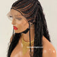 French Cornrow Bohemian Wig, Swiss Full Lace, Black, Waist Length, Standard Density - Leviana