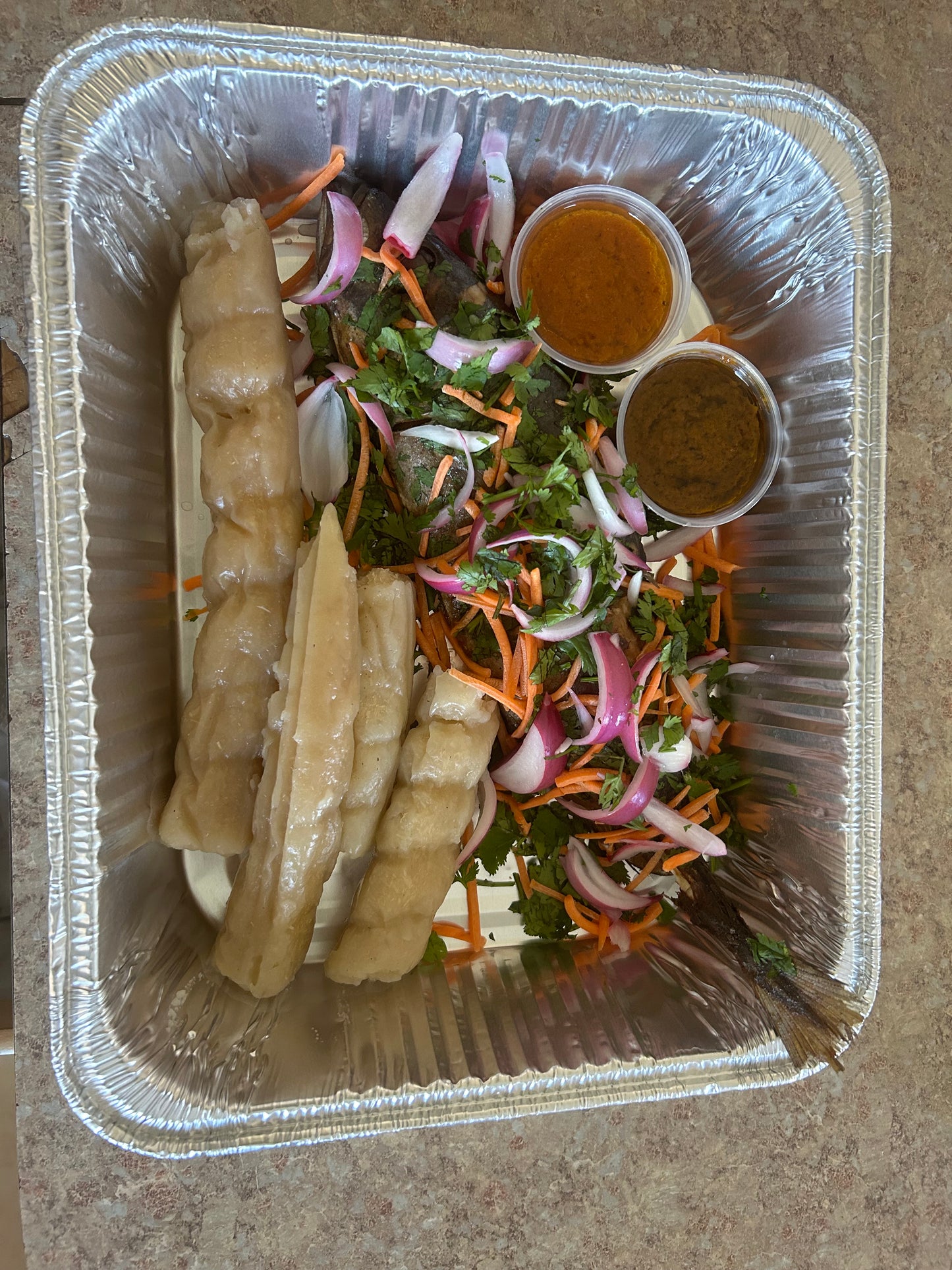 Makerel with Bobolo(Cassava Sticks)