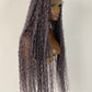 100% Human Hair Bohemian Knotless Braid Wig, Gray Color, Waist Length - (TARA GERY)