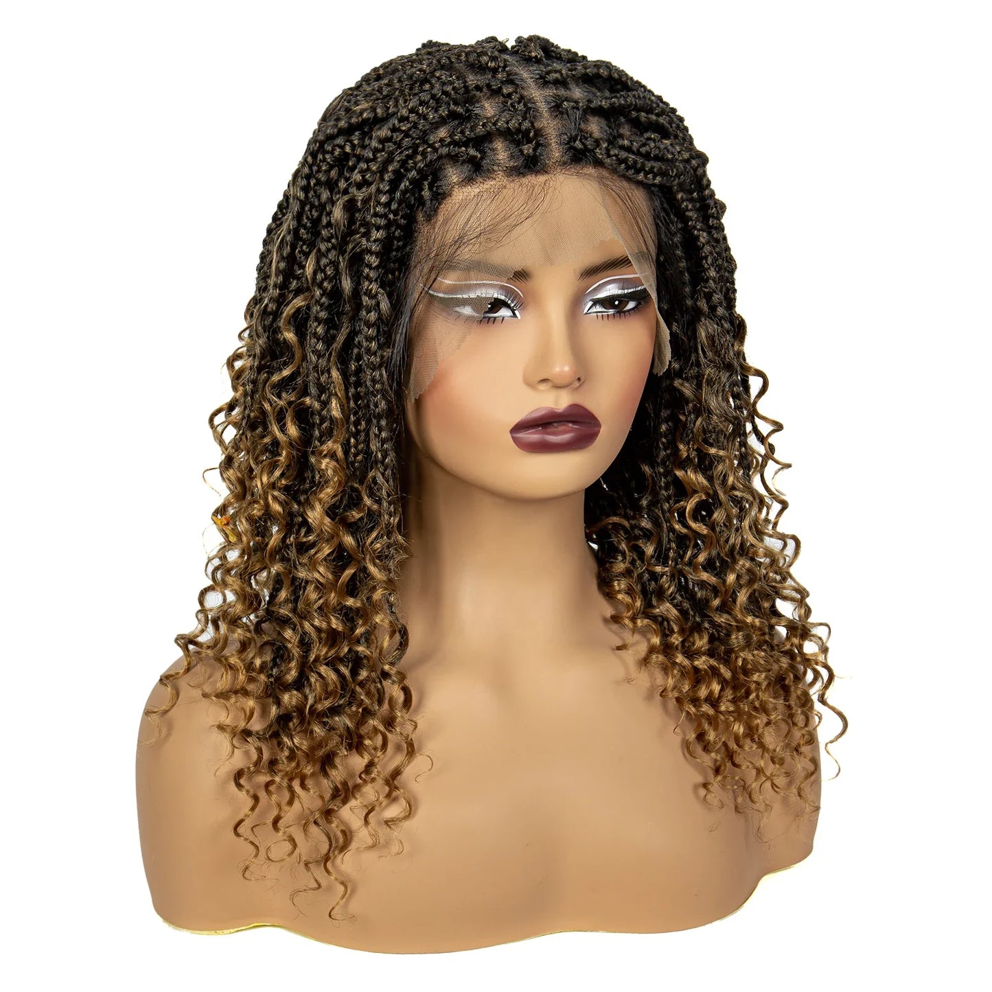 Short Boho Knotless Braids Bob Wig with Curly Ends | Full Lace