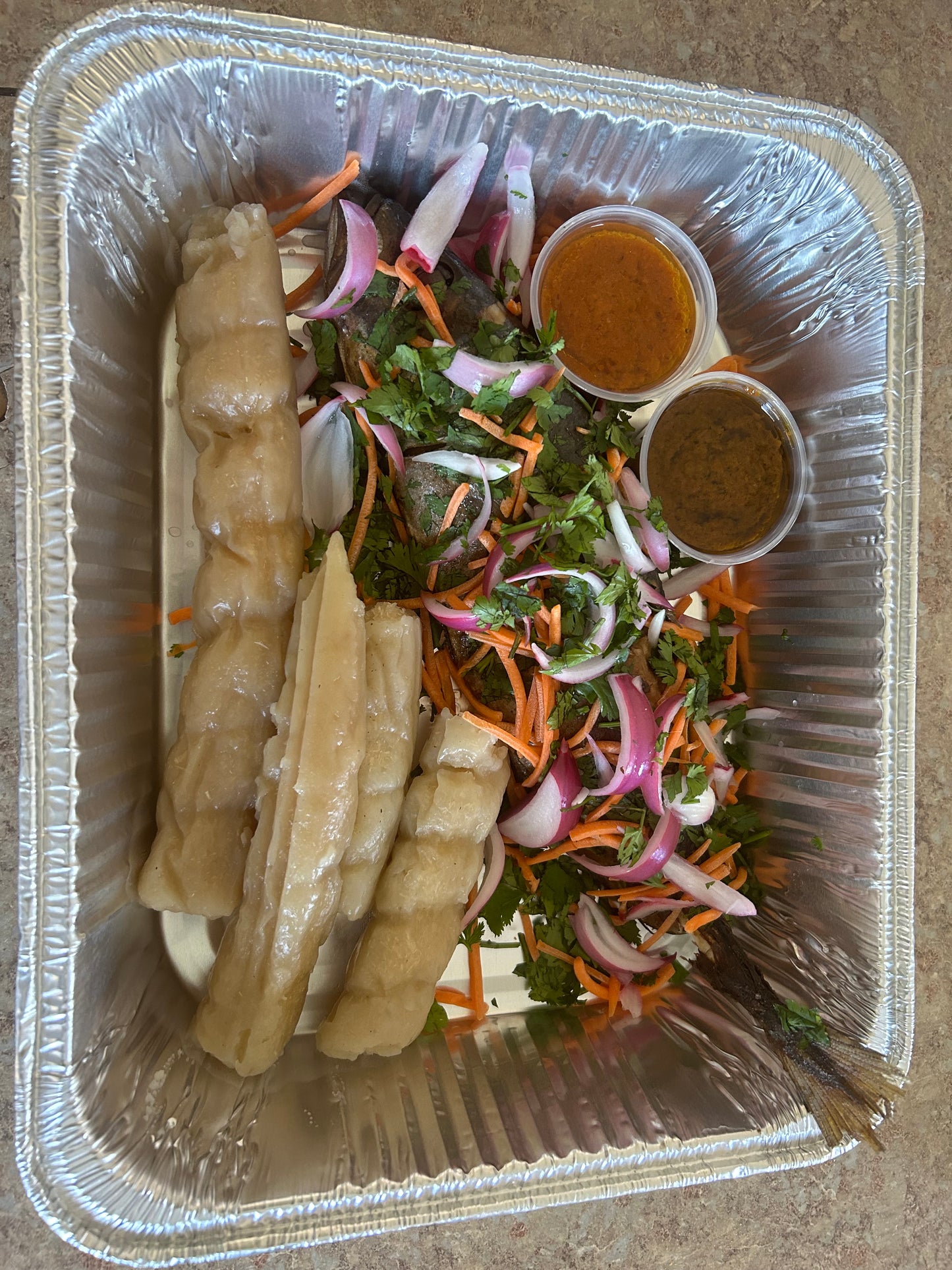 Makerel with Bobolo(Cassava Sticks)