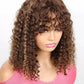 180% Density Jerry Curly Pixie Bob Wig with Bangs | Highlight 1B/P1B/30 Remy Human Hair