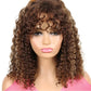 180% Density Jerry Curly Pixie Bob Wig with Bangs | Highlight 1B/P1B/30 Remy Human Hair