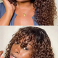 Highlight Honey Blonde Jerry Curly Pixie Bob Wig with Bangs | Full Machine Made Human Hair