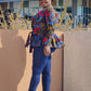 African Print  Long Sleeved Peplum Blouse