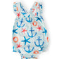 Anchors Away Ruffle Cross Back Romper