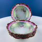 Antique Austrian Hand Painted Porcelain Serving Bowl with Matching Salad Dessert Bowls. Rose Motif Ornate Scalloped Edge. Dining Room Decor.