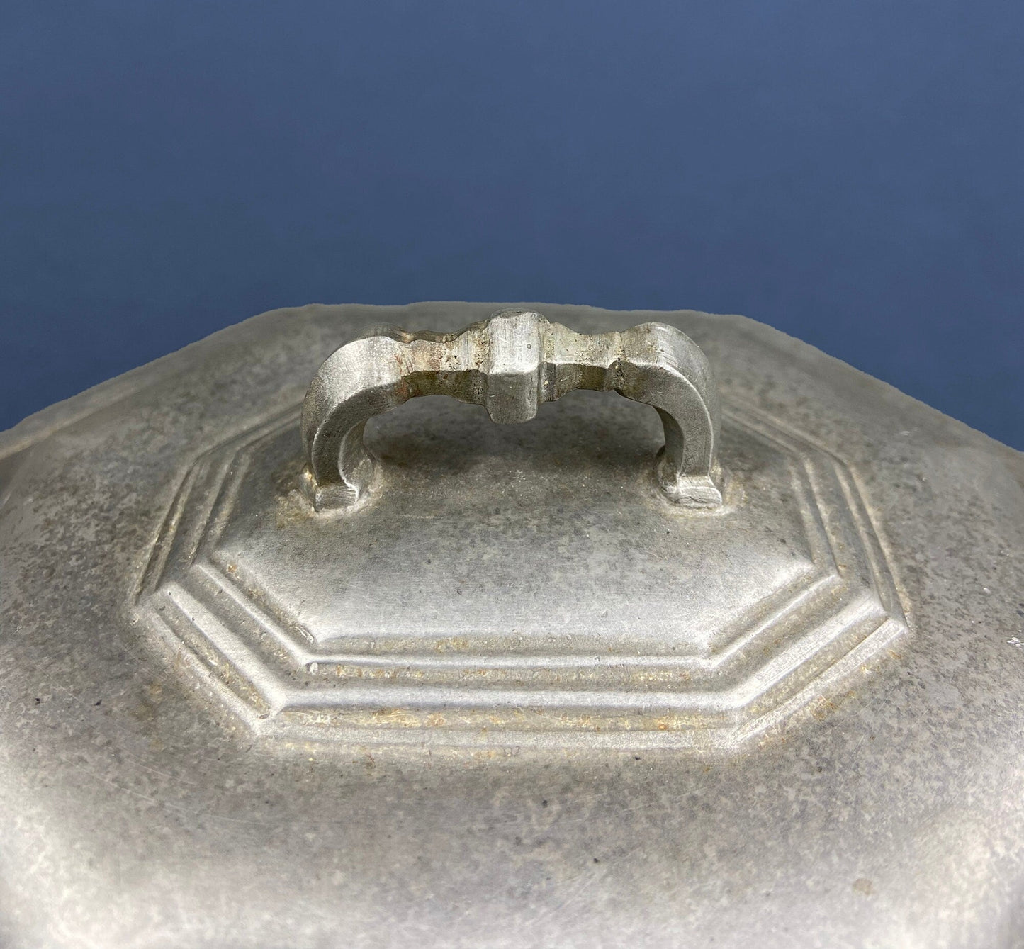 Antique Italian Pewter Box with Hinged Lid. Large Pewter Bowl Made in Italy. Trinket or Jewelry Box.