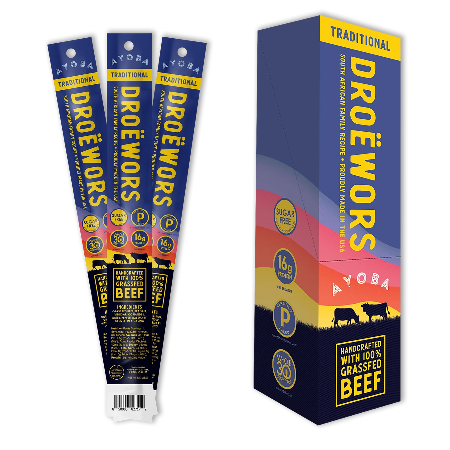 Ayoba-yo Spicy Beef Stick Droewors - 1 Oz - Case of 12